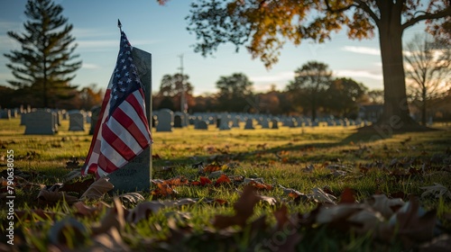 American Flag in Memorial Cemetery