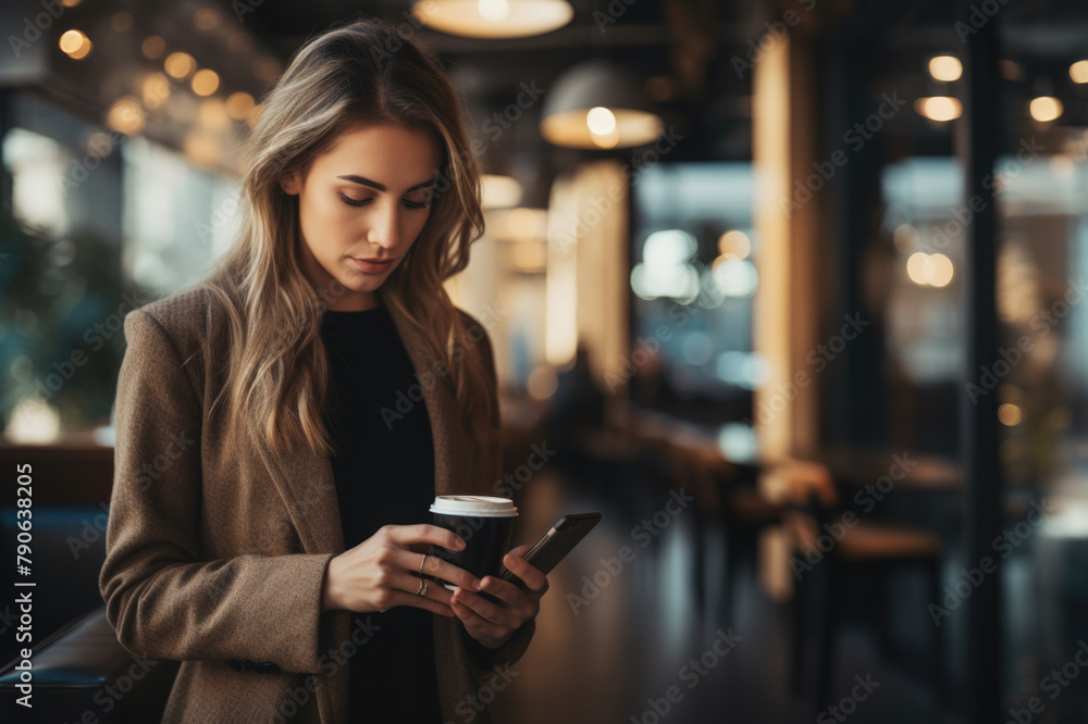 Beautiful young woman is using an app in her smartphone device.