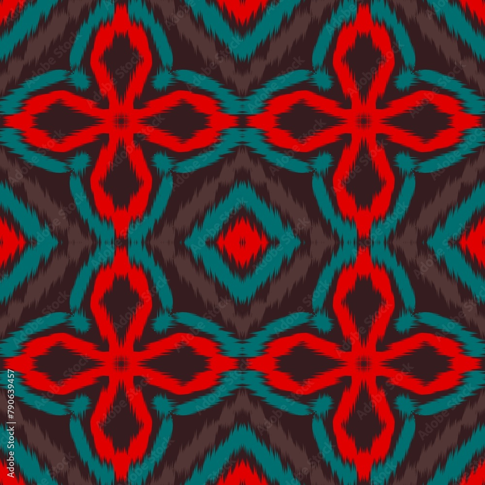 Seamless Ikat ethnic traditional Textile pattern geometric abstract folklore ornament Tribal ethnic illustration background design for print, clothing, scarf Seamless Ikat ethnic traditional Textile pattern geometric abstract folklore ornament Tribal ethnic illustration background design for print, clothing, scarf