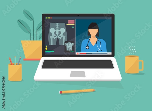 Modern online doctor concept with laptop  Prescrizione medica sul concetto di computer portatile lastre ospedale photo