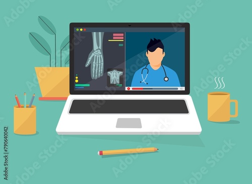 Modern online doctor concept with laptop  Prescrizione medica sul concetto di computer portatile photo