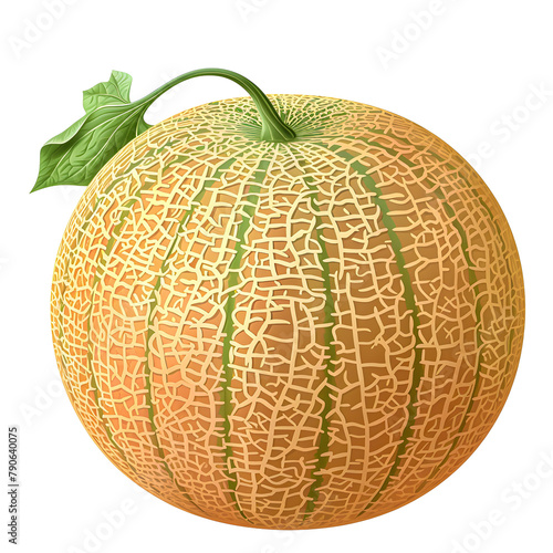 Clipart illustration a cantaloupe on white background. Suitable for crafting and digital design projects.[A-0004]