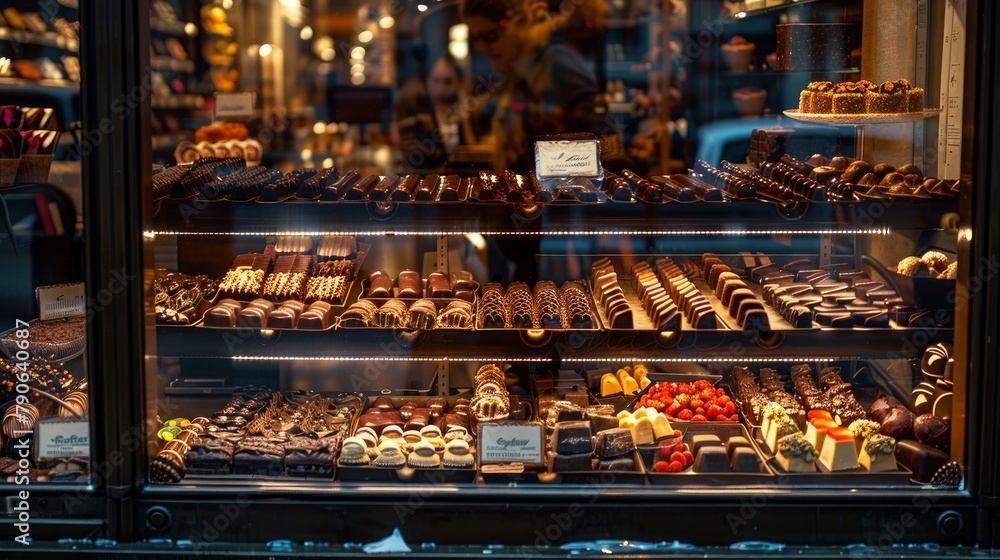 chocolates in a window in the evening. Zurich. Switzerland 