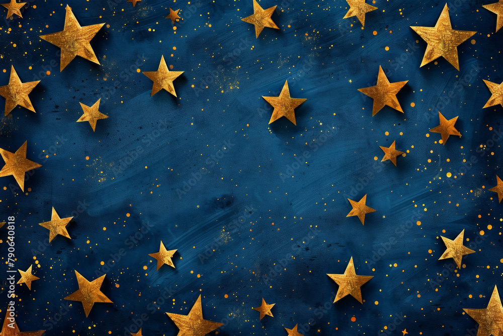 Golden metallic stars on dark blue background in elegant design Golden metallic stars on dark blue background in elegant design