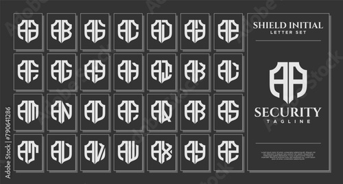Luxury line shield letter A AA logo template set