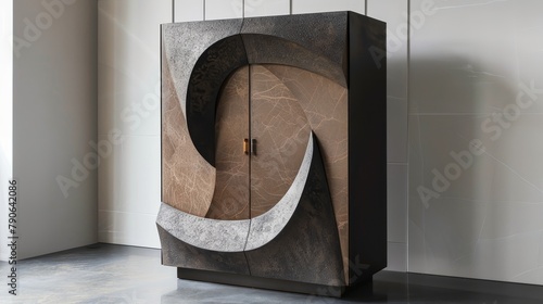 Detailed showcase of a modern cabinet, featuring unique textures and a bold, clean finish