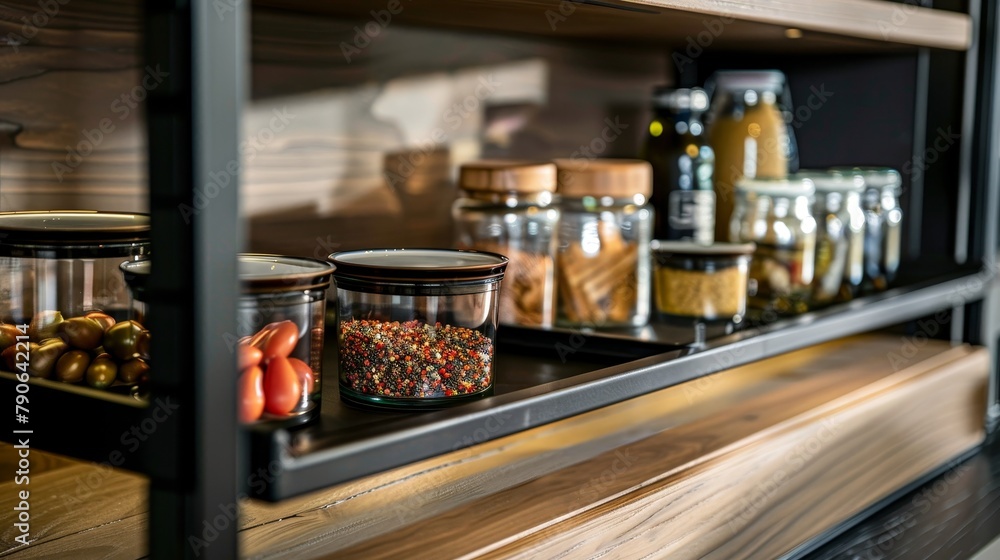 Close-up on a trend-setting pantry cabinet, displaying cutting-edge design and organizational features