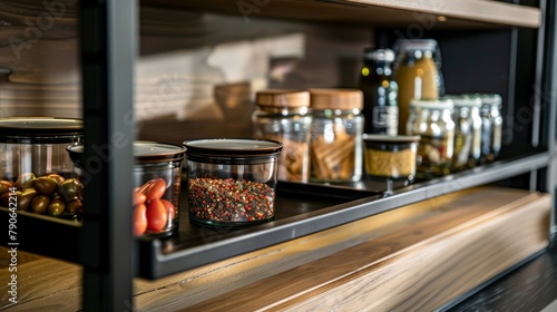 Close-up on a trend-setting pantry cabinet, displaying cutting-edge design and organizational features