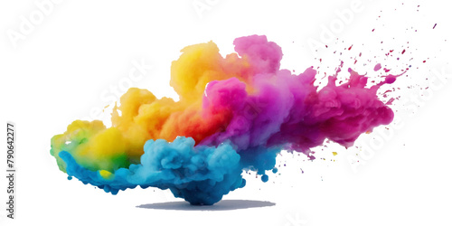 Vector colorful vibrant rainbow, smoke and cloud holi paint color powder explosion with bright colors isolated  on transparent background. Multicolored explosion of rainbow powder paint holi festival 