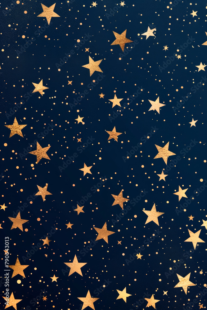 Golden metallic stars on dark blue background in elegant design Golden metallic stars on dark blue background in elegant design