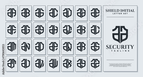 Set of geometric shield lowercase letter A AA logo design