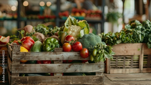 Organic Produce in Wooden Crate at Farmers Market