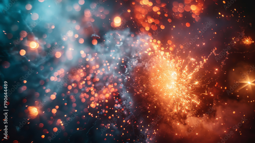 Fireworks bursting and smoke in the air. Party, Event, Celebration, New Years Eve, 4th of July. Independence day. Fireworks bursting and smoke in the air. Party, Event, Celebration, New Years Eve, 4th of July. Independence day.