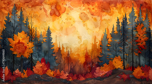 Leafy Layers: Three-Dimensional Encaustic Autumn Forest in Watercolor