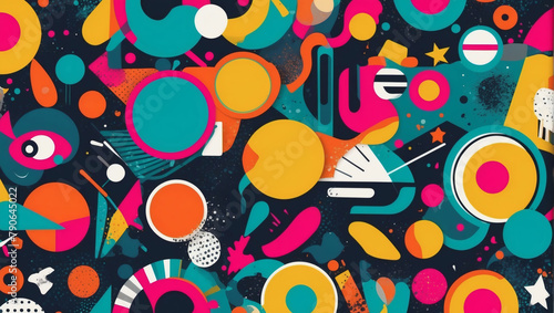 Retro-inspired abstract wallpaper with vibrant pop art elements.