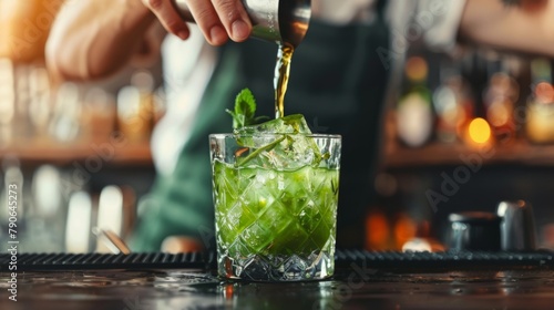 bartender hands skillfully preparing a non alcoholic herbal cocktail