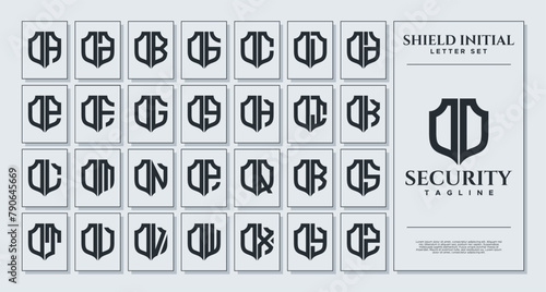 Set of geometric shield letter O OO logo, number 0 00 design