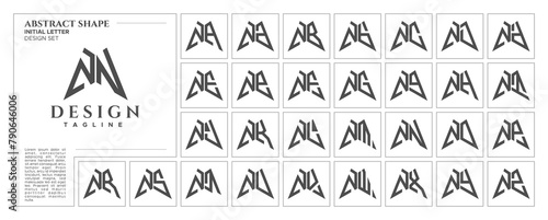 Flat line sharp abstract shape letter N NN logo stamp set