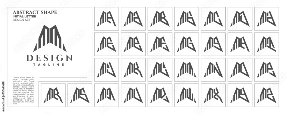 Flat line sharp abstract shape letter M MM logo stamp set