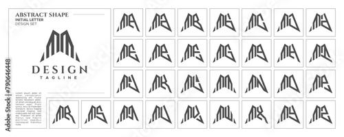 Flat line sharp abstract shape letter M MM logo stamp set