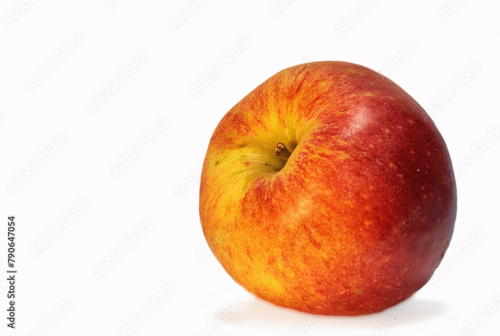 Red apple, nutrition and snack with health, wellness and organic vitamins and diet. Fruit, plant and harvest with botanical produce, horticulture and spring vegetation isolated on white background Red apple, nutrition and snack with health, wellness and organic vitamins and diet. Fruit, plant and harvest with botanical produce, horticulture and spring vegetation isolated on white background