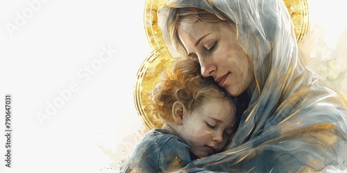 , Serene Virgin Mary Illustration.