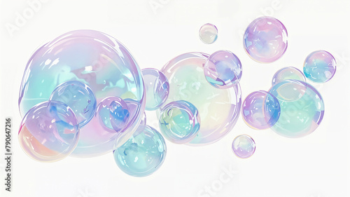 Soft Pastel Soap Bubbles Floating on White Background