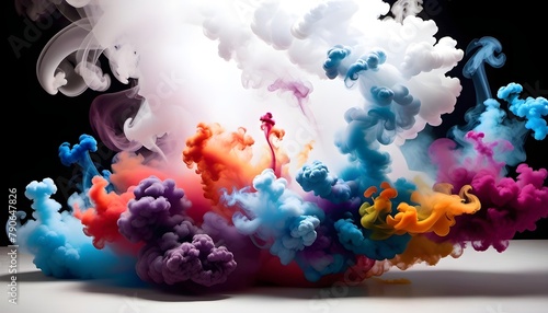 Vibrant multicolored smoke clouds swirling together on a dark background, creating a dynamic and artistic visual effect.