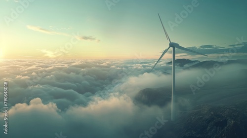wind turbine spinning gracefully in the breeze, its engine converting the wind's energy into electricity photo