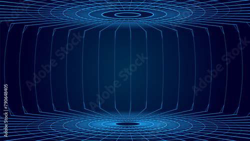 Vector visualization of big data on a blue background. Digital space. The concept of a compressed sphere of connecting lines.