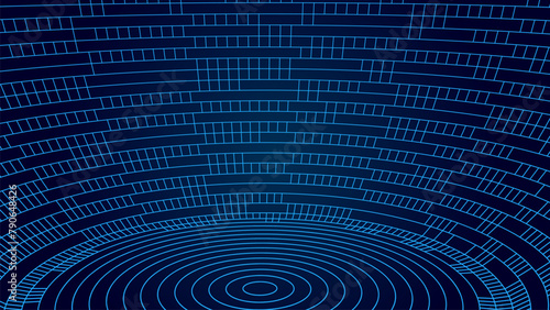 Vector visualization of big data on a blue background. Digital space. The concept of a compressed sphere of connecting lines.