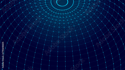 Vector visualization of big data on a blue background. Digital space. The concept of a compressed sphere of connecting lines.