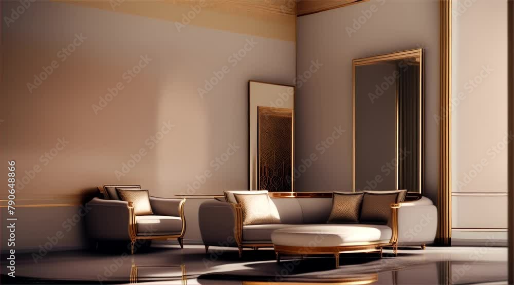 Contemporary interior living room with sofa, elegantly designed furniture and windows that let in natural light. Contemporary interior living room with sofa, elegantly designed furniture and windows that let in natural light.