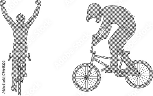 Vector sketch illustration design of trail bike sportsman in forest