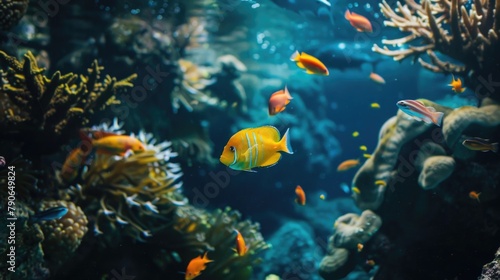 coral reef and fish, tropical sea underwater fishes on coral reef. aquarium, oceanarium colorful marine panorama landscape, nature snorkel diving © suphakphen