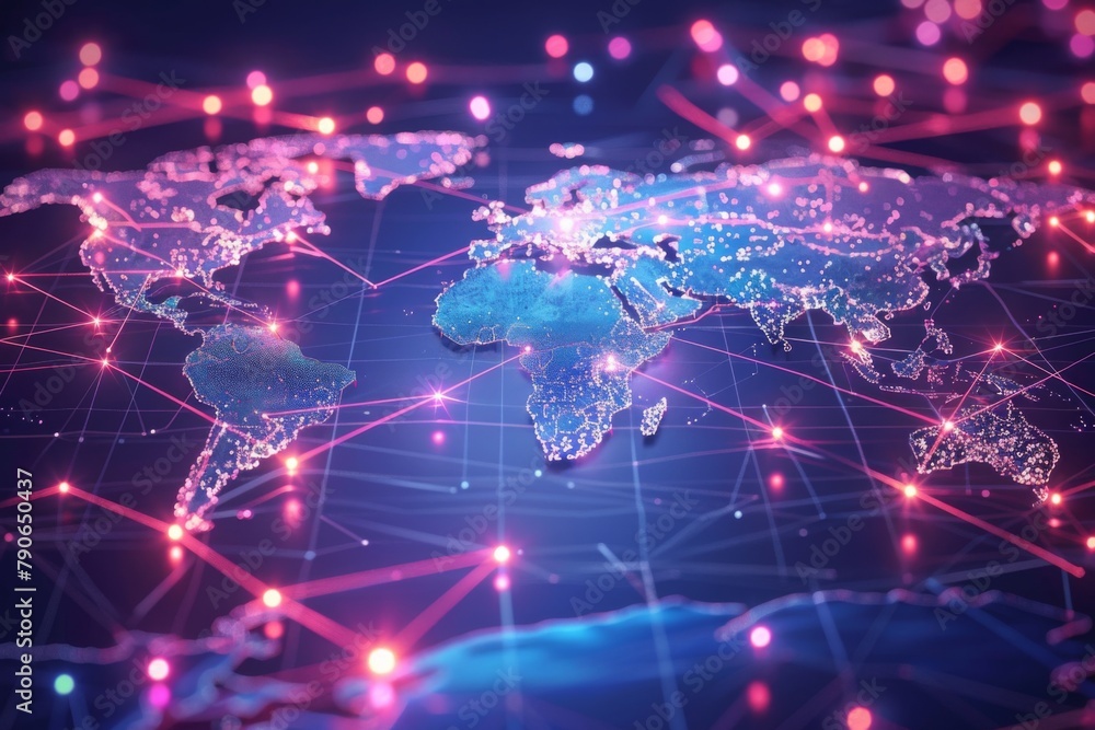 Obraz premium Digital map of world network created with generative ai