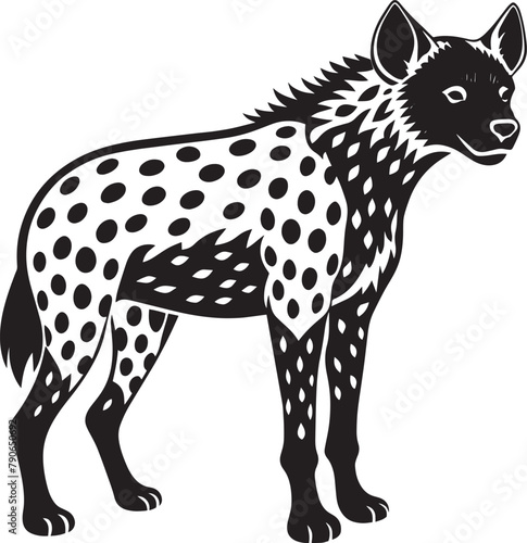 Hyena - Black and White Vector Illustration - Isolated On White Background