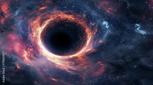 Black Hole Devouring Cosmic Material in Space.