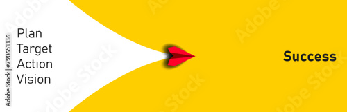 plane flying from plan, goal, action, vision to success. business creativity new idea discovery innovation technology. new year idea concept.
