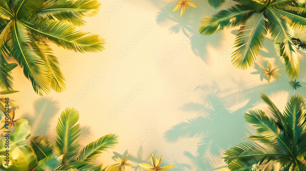 Summer background with palms, sand and copy space