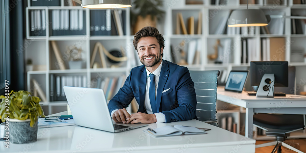 Handsome, well dressed businessman working in his office Handsome, well dressed businessman working in his office