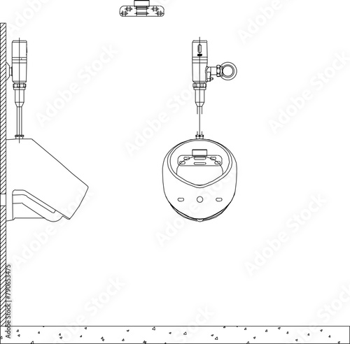 Vector sketch illustration of urinal design for public bathroom toilet in mall