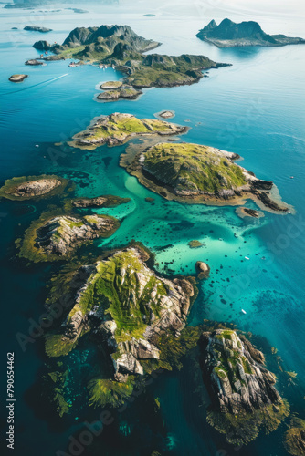 Aerial view of beautiful green islands with mountains © grey