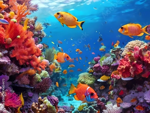 coral reef with fish, Vibrant Coral Reef with Colorful Fish