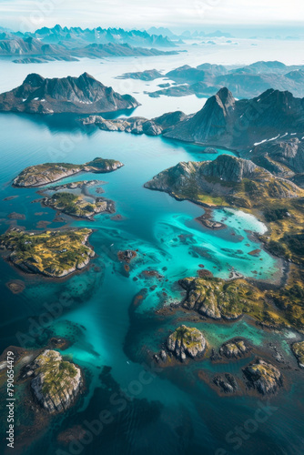 Aerial view of beautiful green islands with mountains © grey