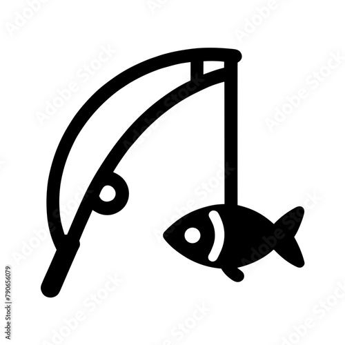 "Fishing Rod Icon" Features A Simple Yet Elegant Representation Of A Fishing Rod, Connecting Fishermen To The Vector World Of Fish, Sea, And Water.