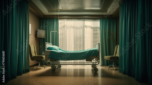 Wheeled Bed Behind Privacy Curtains in a Medical Clinic photo