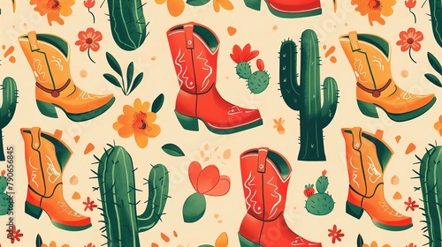 Colorful Tex-Mex Restaurant Menu Cover Design with Cowboy Boots and Cacti