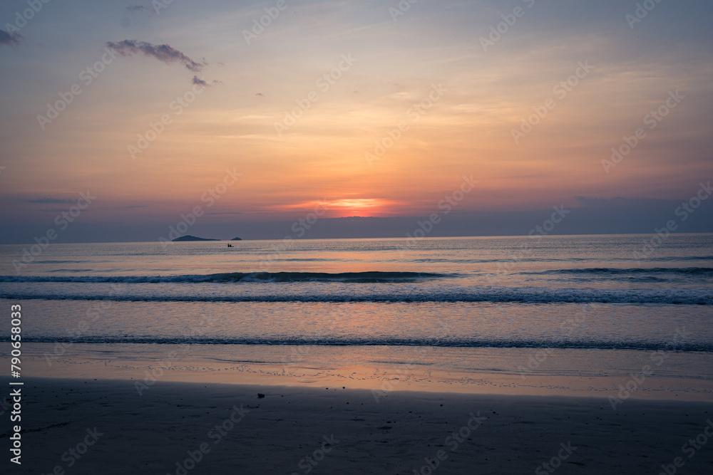 Beautiful beach and sea with sunrise sky, sky background, Horizon over the water.