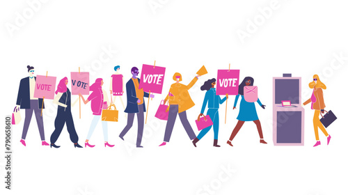 vector flat illustration, people holding signs with the text 